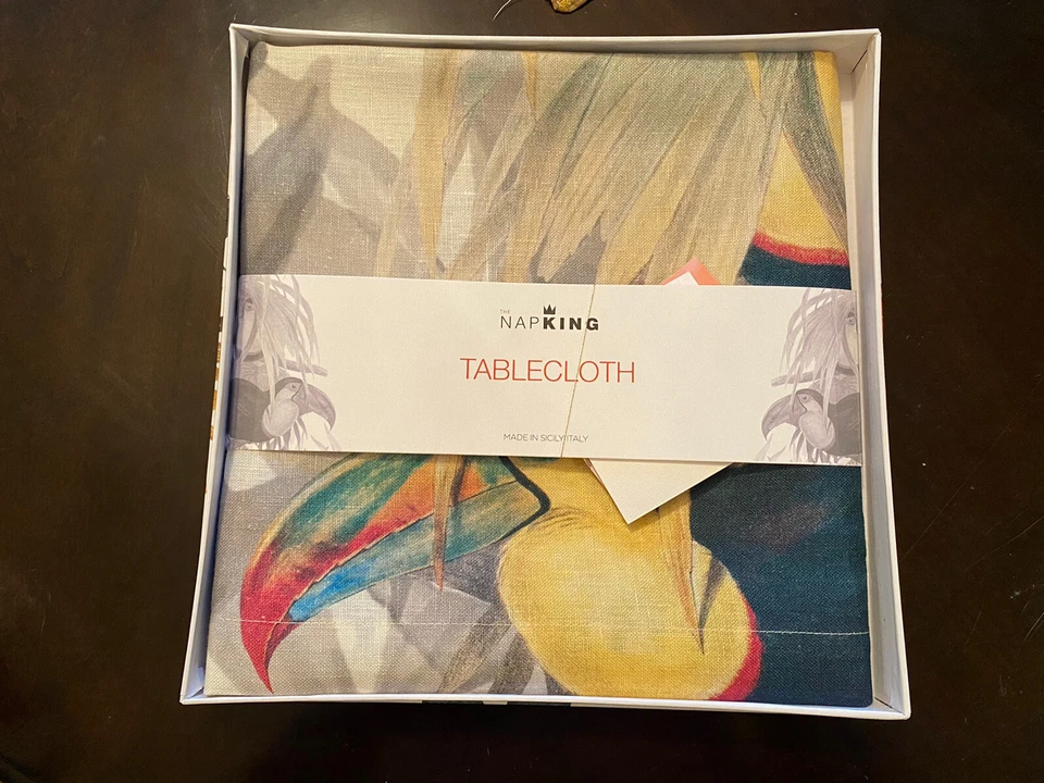 TheNapking Sicily New Toucan Foliage 100% Linen Table Cloth 43” By 43” ITALY - Image 1 of 4