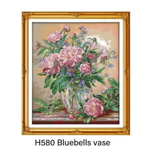 Stamped Cross Stitch Kits Bluebells Vase Flower Patterns Handmade Embroidery Set - Picture 1 of 12