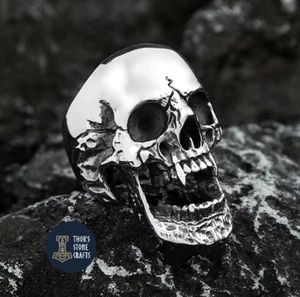 Vampire Skull Ring Large Heavy Stainless Steel Biker Rocker Gothic Punk Ring - Picture 1 of 9