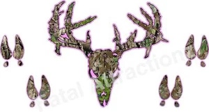 Calavera de ciervo zombie rosa camuflaje con pistas calcomanía de vinilo pegatina estampados dólar caza - Imagen 1 de 1