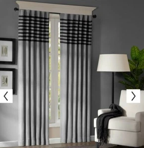 Madison Park 2-pack Meyers Window Curtains 42" x 95" Gray and Black Panels - Picture 1 of 11