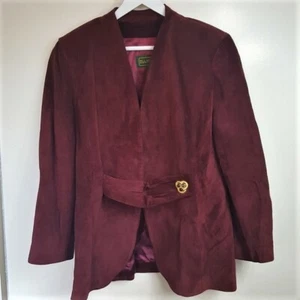 Vintage 90s burgundy leather fancy burgundy Danier blazer jacket L - Picture 1 of 7