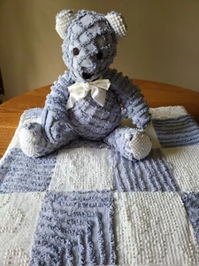 Handmade Vintage 45" X 40" Chenille Baby Quilt & 18" Teddy Bear #3 - Picture 1 of 10