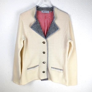 Bicalla Women's Sweater Coat Wool Large Ivory Gray Fleece Lapel Button German - Picture 1 of 10