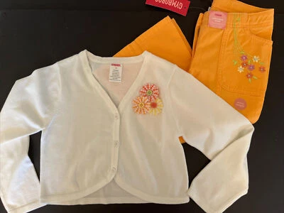 NWT Girls 5 Gymboree FRESHLY PICKED Vintage Orange/White CAPRIS & CARDIGAN Set - Image 1 of 3