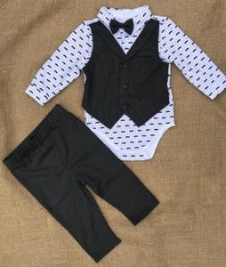 Andy & Evan Infant Boy's Three Piece Vest Bow Tie Grey Pinstripe Suit Set - Picture 1 of 6