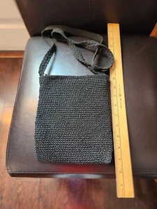 Kathie Lee Collection Umhängetasche 8" x 7" genäht schwarz Tasche Handtasche Reißverschluss 22" Drop - Bild 1 von 5