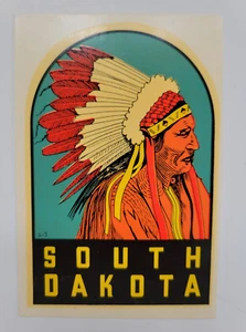 Vtg South Dakota Indian Travel Decal Water Transfer Sticker Native American Hero - Picture 1 of 4