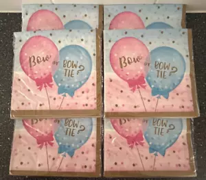 6 PACKS GENDER REVEAL BABY SHOWER Paper Napkins Girl or Boy Bow Tie balloon - Picture 1 of 3