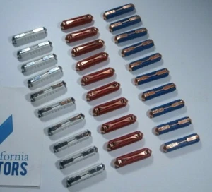 VW FLOSSER TORPEDO FUSES 30 PACK WHITE 8A RED 16A BLUE 25A. 10 EACH GERMANY - Picture 1 of 2