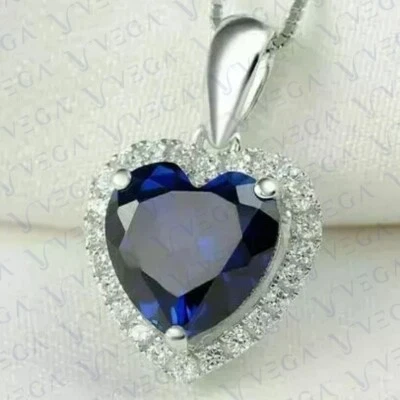 4.60ct Heart Natural Sapphire & Diamond Pendant 18k White Gold Plated No Chain - Image 1 of 4