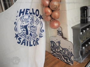 Hello Sailor Hand-Printed Apron, Port & Lemon, Nautical Gift, British Made - Picture 1 of 2