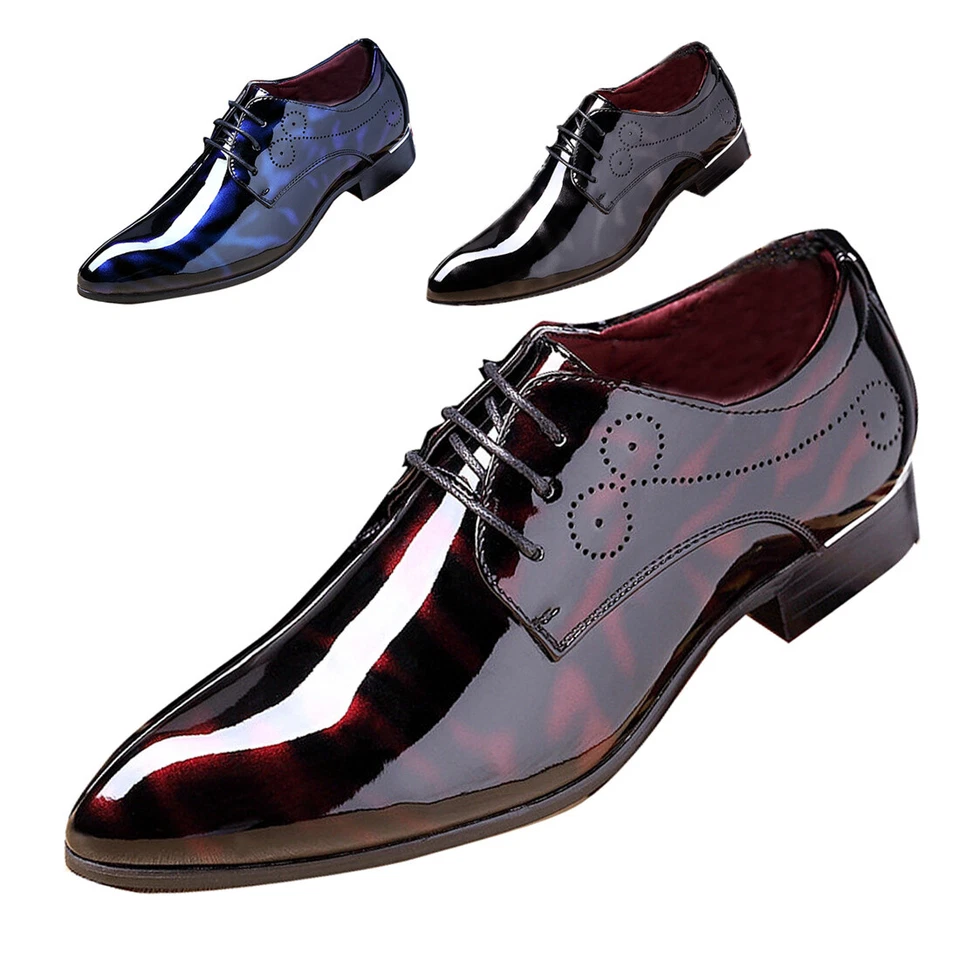 Vestido de couro envernizado formal masculino smoking sapato de negócios biqueira pontiaguda Oxfords - Imagem 1 de 4