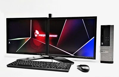 Home Office Dual Monitor 2x19" PC Set Dell i3 240GB SSD 8GB Ram Win 10 - Image 1 of 4