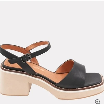 Sandálias femininas Andre Assous Louise de couro preto salto plataforma sapatos tamanho 9.5 - Imagem 1 de 4