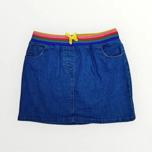 Boden Girls Denim Skirt Size 11-12 Rainbow Ribbed Stretch Waist Pockets Tween - Picture 1 of 5