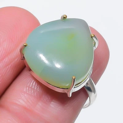 Anillo de piedras preciosas de calcedonia verde hecho a mano joyería de regalo de aniversario 6,75" FR 6011 Foto 1 de 4