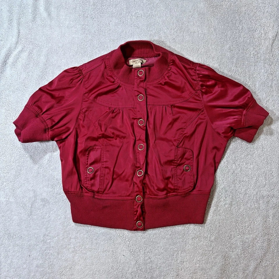 Vtg Paris Blues Women's 1X Cropped Red Satin Jacket Y2K Snaps FITS SMALL - READ - Image 1 of 4