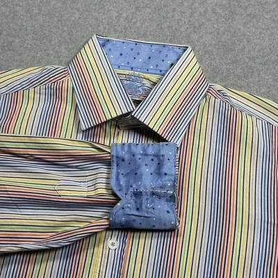 英国洗衣店 Christopher Wicks 衬衫男式 M 15.5-32/33 彩色条纹派对 — 第 1/4 张图片