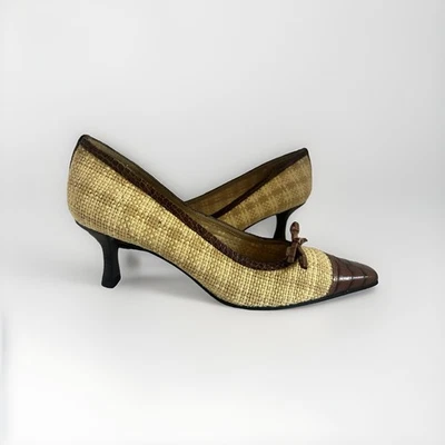 Nuevo Stuart Weitzman Tela Tejida Gatito Bombas Marrón Caimán Puntera Talla 7 M Foto 1 de 4