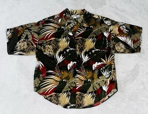 VINTAGE 90s Caribou Safari Lion Animal Print Camp Button Shirt Women’s 14 USA - Picture 1 of 4
