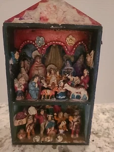 Holz Nicho Kasten Krippe Altar Handarbeit Vintage - Bild 1 von 16