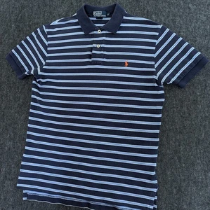 Polo Ralph Lauren Short Sleeve Polo Shirt Small Blue Striped Vintage Y2K Preppy - Picture 1 of 9