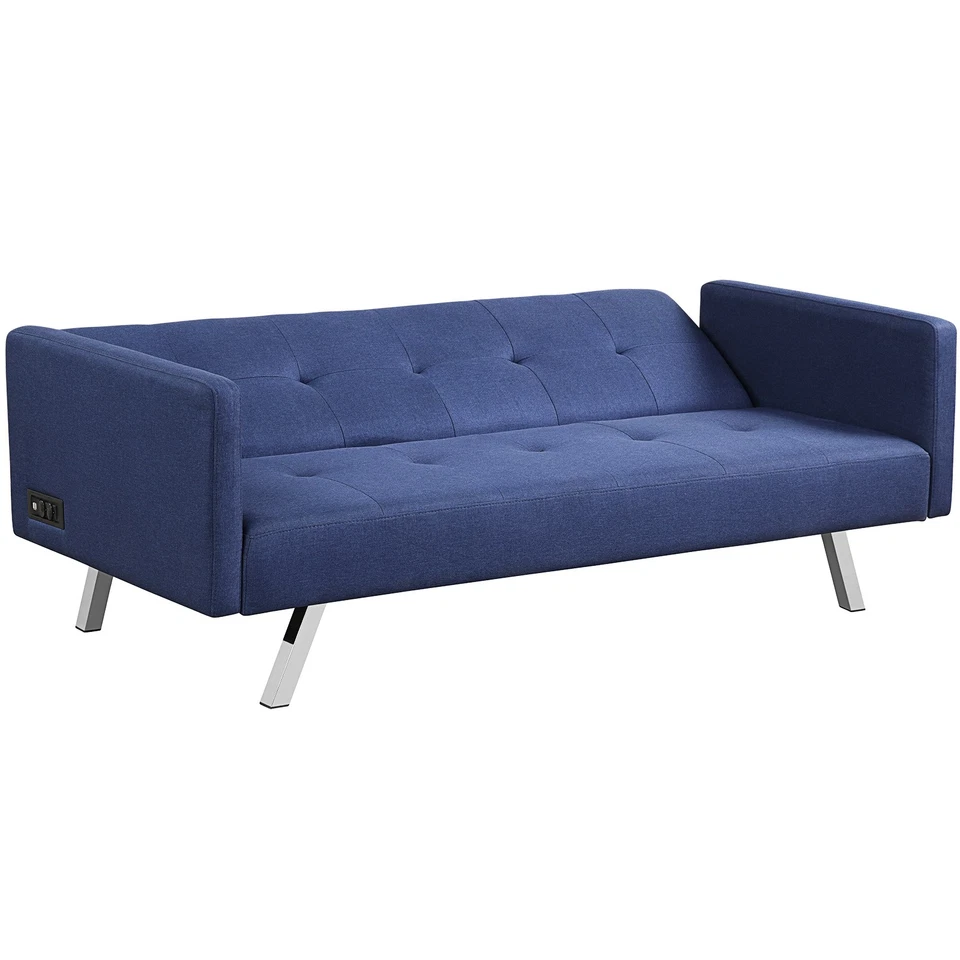 Giantex Convertible Futon Sofa Bed Modern Folding Recliner With USB Ports Blue