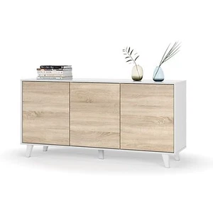 Aparador buffet salón comedor bufé 3 puertas, Blanco Brillo y Roble Canadian - Imagen 1 de 12