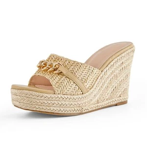 Womens Espadrille Wedge Sandals Chain Wedge Heel Platform Backless Slip On Sl... - Picture 1 of 6