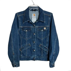Chaqueta de camionero de mezclilla Carhartt para mujer talla XS azul frente a presión lavado oscuro - Imagen 1 de 9
