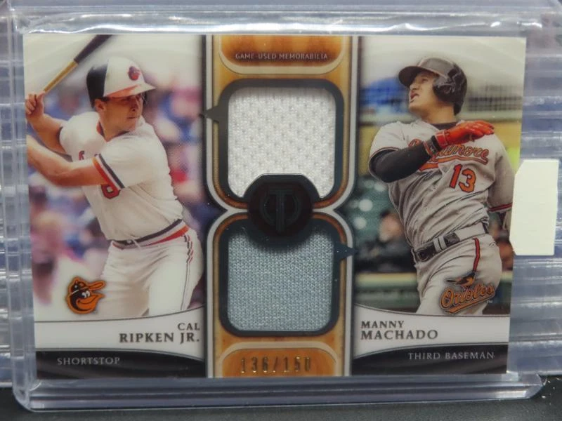 2018 Topps Tribute Cal Ripken Jr. Manny Machado Dual Game Used Jersey #136/150
