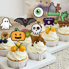 9pcs Halloween Cupcake Toppers Pumpkin Ghost Bat Cake Flags Cake Topper Decor``d