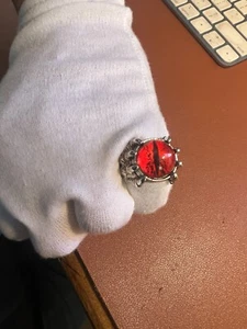 Cool Mens Metal Dragon Claw Red Evil Eye Eyeball Ring Size 7-15 Adjustable (#12) - Picture 1 of 5