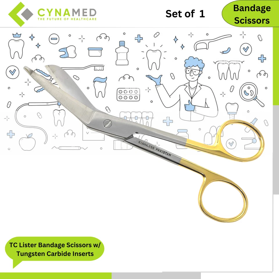 Tijeras de vendaje Cynamed TC Lister con insertos de carburo de tungsteno y anillos de oro Foto 1 de 1