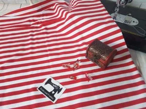 Red and White Stripe Cotton elastane Fabric stretch knit yarn dyed - Bild 1 von 3
