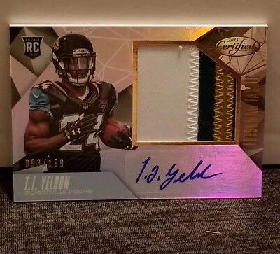 🚨 TJ YELDON 2015 CERTIFIED FRESHMAN FABRIC 93/199 AUTO Rookie RC 3 COLOR PATCH! - Image 1 of 3