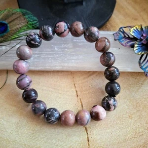 rhodonite Bracelet Crystal Jealing Heart Chakra Jewellery Gift For Him Or Her - Picture 1 of 12