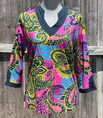 Top con blusa Westbound para mujer rosa azul marino amarillo turquesa manga 3/4 ~ S Foto 1 de 4