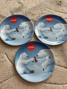 Coca-Cola Polar Bears Gibson Hard Plastic DINNER PLATES Lot Of 3 - Picture 1 of 3