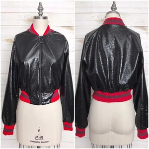 ZARA Black Shiny Patent Cropped Bomber Jacket Ribbed Bloggers Favorite Size S - Bild 1 von 12