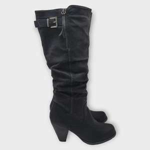 Botas hasta la rodilla acanaladas holgadas de cuero sintético Relativity Re-Capri negras talla 10M - Imagen 1 de 12