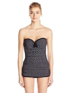 New Profile Bali Bandeau Swimdress Strapless Ruffled One-Piece Swimsuit Sz 6-10 - Picture 1 of 4