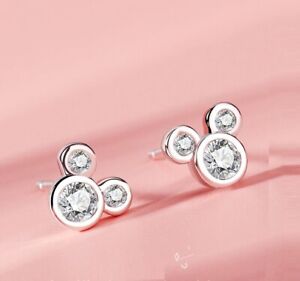 Pave Cubic Zirconia Silver Disney Mickey Mouse Stud Earrings