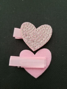 NEW Pair 3.5cm Pink Diamante Crystal Heart Hair Clips Valentines Fashion - Picture 1 of 1