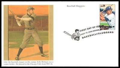 2006 Baseball Sluggers Mickey Mantle FDC Solly Hofman Mystic Stamp Cachet - Image 1 of 2