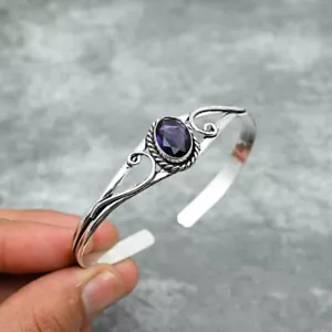 Africano Gema Amatista 925 Plata de Ley Hecho a Mano Brazalete de Muñeca - Imagen 1 de 6