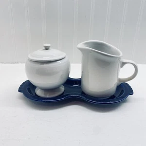 Fiesta Ware Cream & Sugar Underplate White Cobalt - Picture 1 of 11