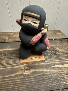 Ninja Ceramic Figurine Throwing Star Black Robe Figurine 5” Made In Japan - Picture 1 of 5