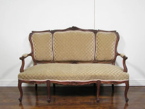 Antique French Louis XV Carved Walnut Settee Bench Cover